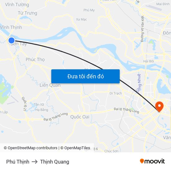 Phú Thịnh to Thịnh Quang map