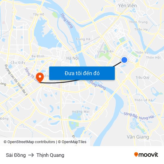 Sài Đồng to Thịnh Quang map