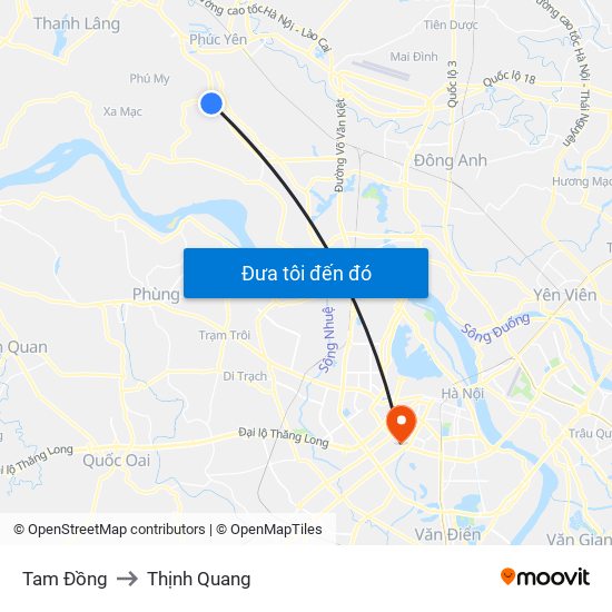 Tam Đồng to Thịnh Quang map