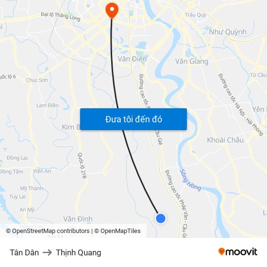 Tân Dân to Thịnh Quang map