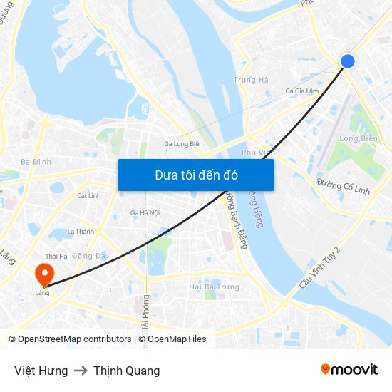 Việt Hưng to Thịnh Quang map