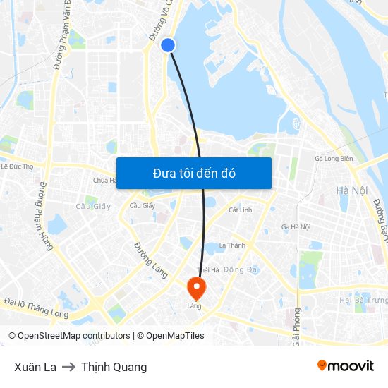 Xuân La to Thịnh Quang map