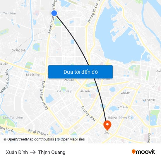 Xuân Đỉnh to Thịnh Quang map