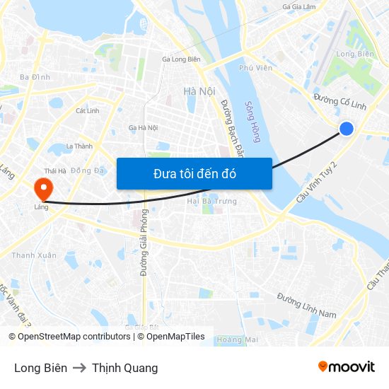 Long Biên to Thịnh Quang map