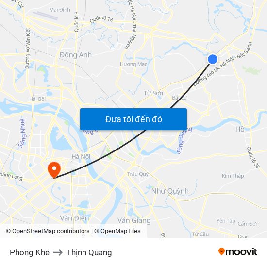 Phong Khê to Thịnh Quang map