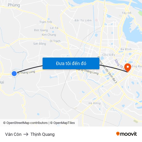 Vân Côn to Thịnh Quang map