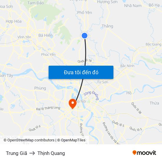 Trung Giã to Thịnh Quang map