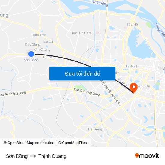 Sơn Đồng to Thịnh Quang map