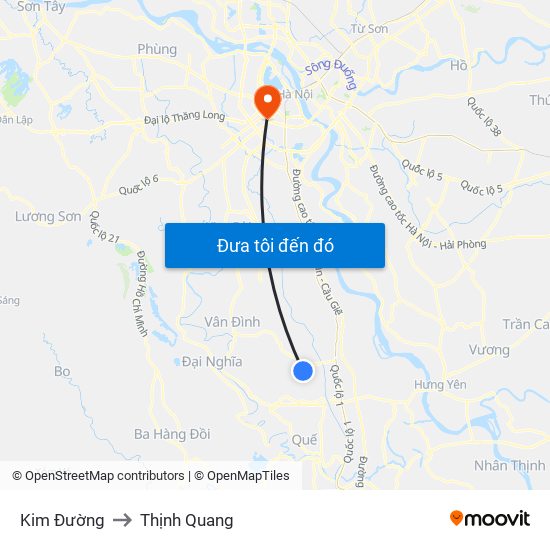 Kim Đường to Thịnh Quang map