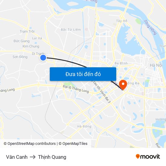 Vân Canh to Thịnh Quang map