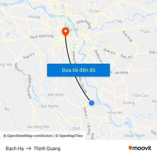 Bạch Hạ to Thịnh Quang map