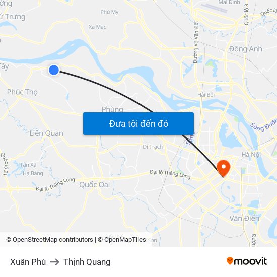 Xuân Phú to Thịnh Quang map