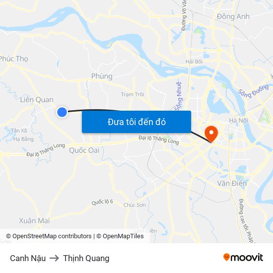 Canh Nậu to Thịnh Quang map