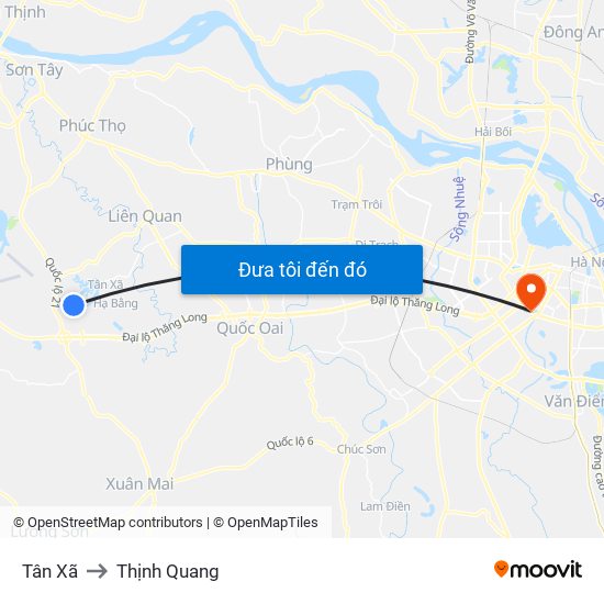 Tân Xã to Thịnh Quang map
