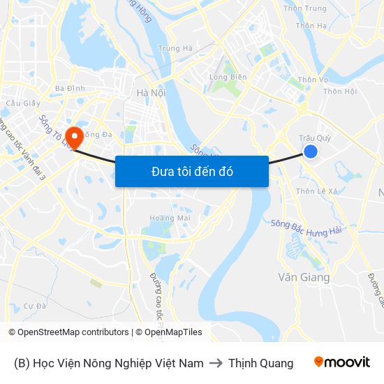 (B) Học Viện Nông Nghiệp Việt Nam to Thịnh Quang map