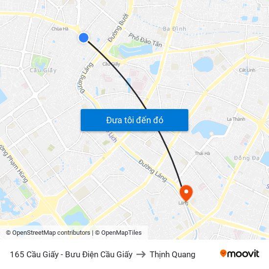 165 Cầu Giấy - Bưu Điện Cầu Giấy to Thịnh Quang map