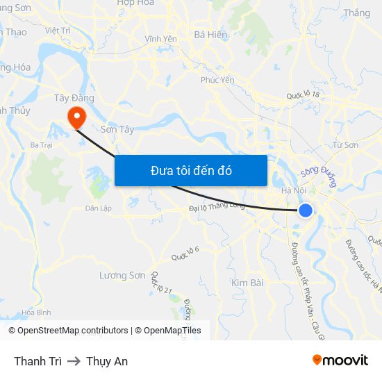 Thanh Trì to Thụy An map