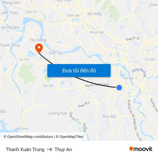 Thanh Xuân Trung to Thụy An map
