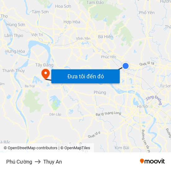 Phú Cường to Thụy An map