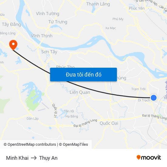 Minh Khai to Thụy An map