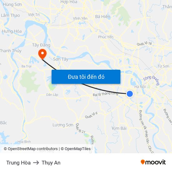 Trung Hòa to Thụy An map