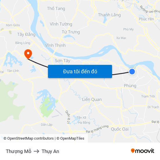 Thượng Mỗ to Thụy An map