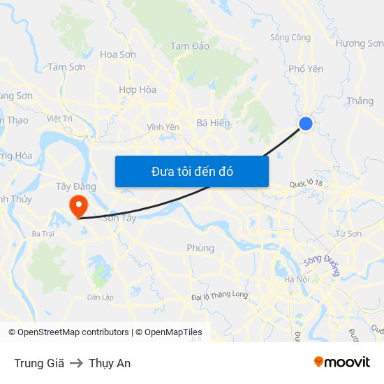 Trung Giã to Thụy An map