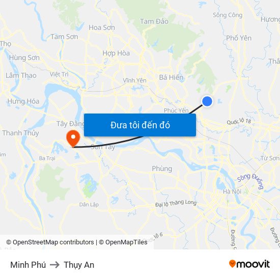 Minh Phú to Thụy An map