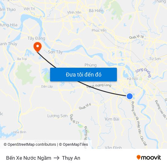 Bến Xe Nước Ngầm to Thụy An map