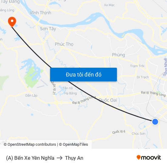 (A) Bến Xe Yên Nghĩa to Thụy An map