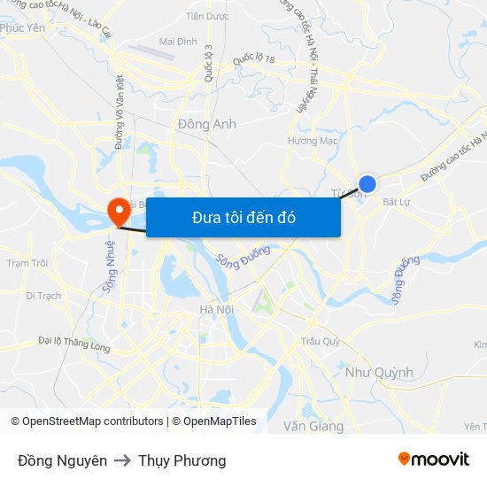 Đồng Nguyên to Thụy Phương map