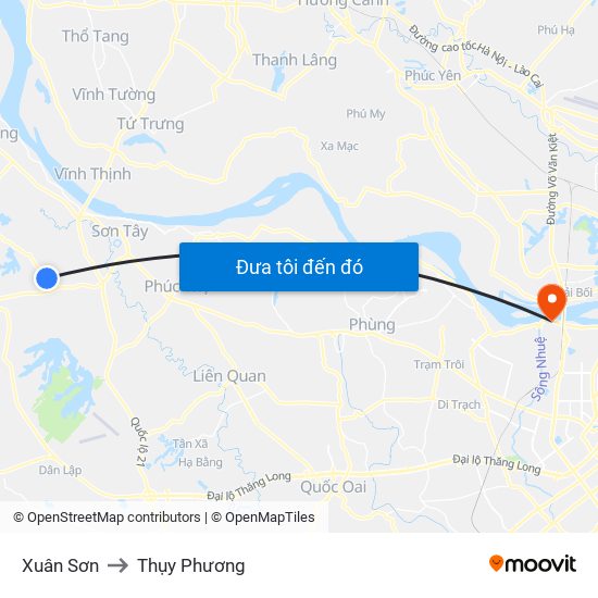 Xuân Sơn to Thụy Phương map