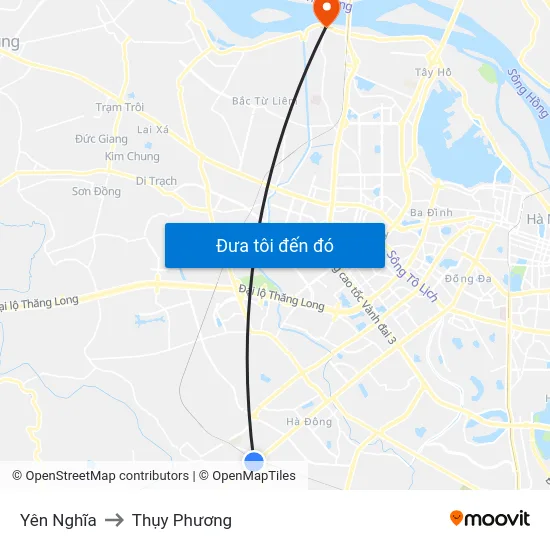Yên Nghĩa to Thụy Phương map