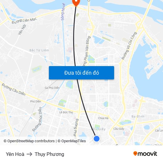 Yên Hoà to Thụy Phương map