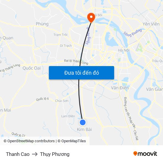 Thanh Cao to Thụy Phương map