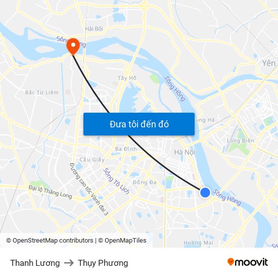 Thanh Lương to Thụy Phương map