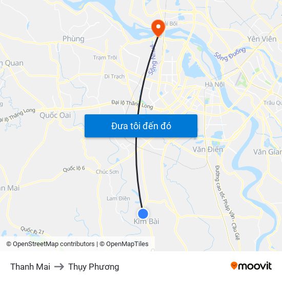 Thanh Mai to Thụy Phương map