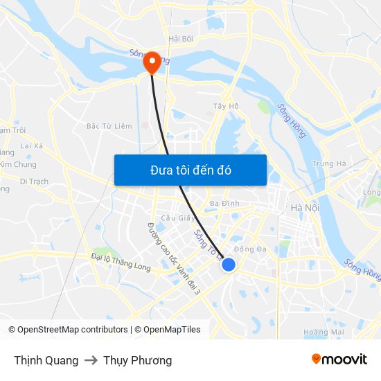 Thịnh Quang to Thụy Phương map