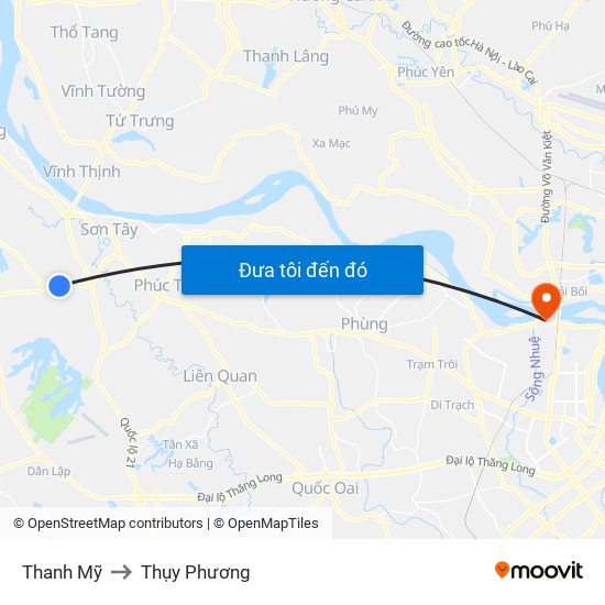 Thanh Mỹ to Thụy Phương map