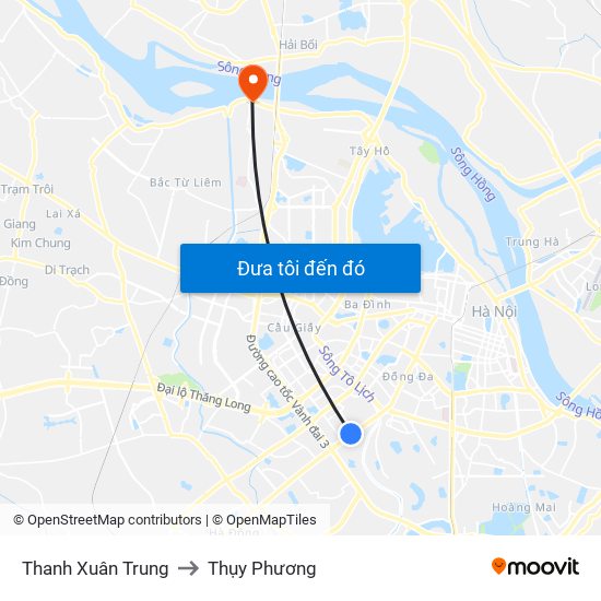 Thanh Xuân Trung to Thụy Phương map