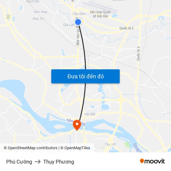 Phú Cường to Thụy Phương map