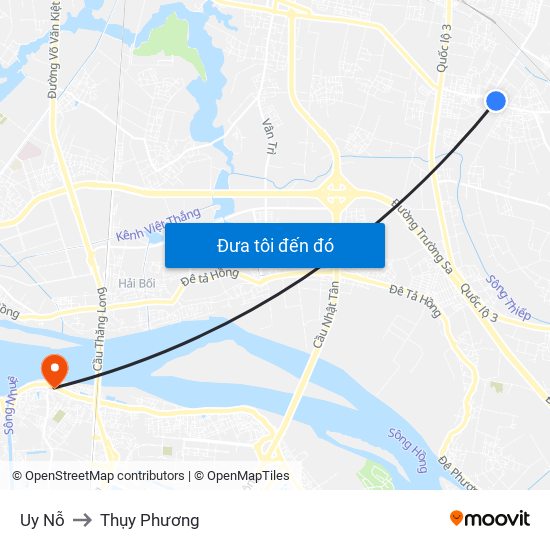 Uy Nỗ to Thụy Phương map
