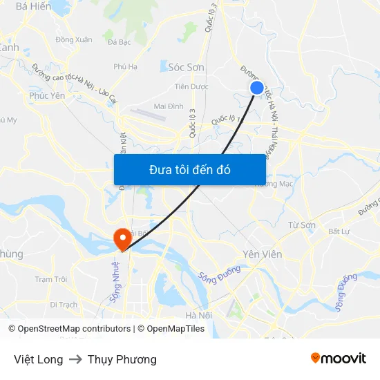 Việt Long to Thụy Phương map