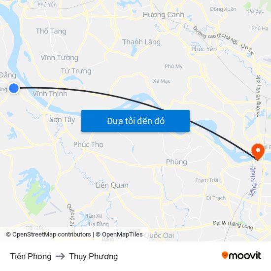 Tiên Phong to Thụy Phương map