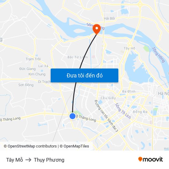 Tây Mỗ to Thụy Phương map