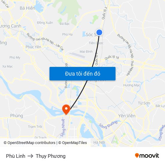 Phù Linh to Thụy Phương map