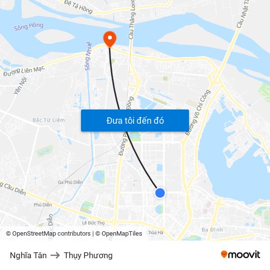 Nghĩa Tân to Thụy Phương map