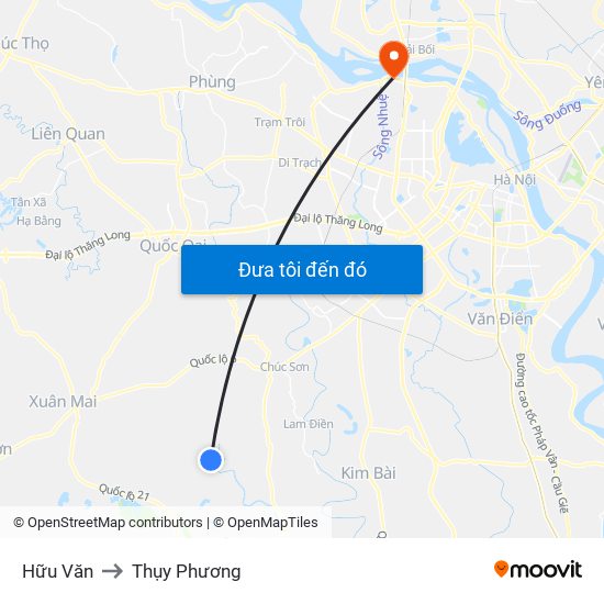 Hữu Văn to Thụy Phương map