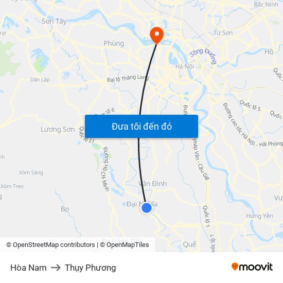 Hòa Nam to Thụy Phương map