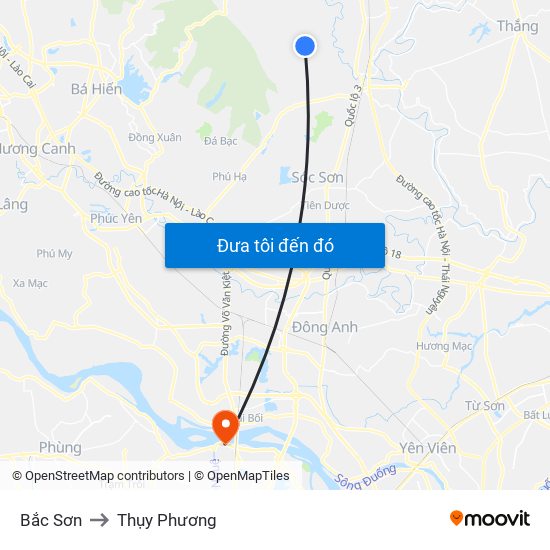 Bắc Sơn to Thụy Phương map